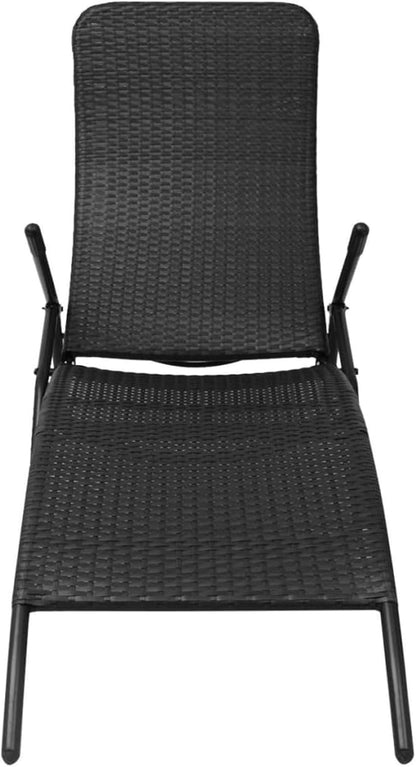 Foldable Sun Lounger Poly Rattan Black Sun Lounger Chaise Lounge Chair Outdoor Sun Loungers Beach Patio Pool Camping Furniture - QUORE