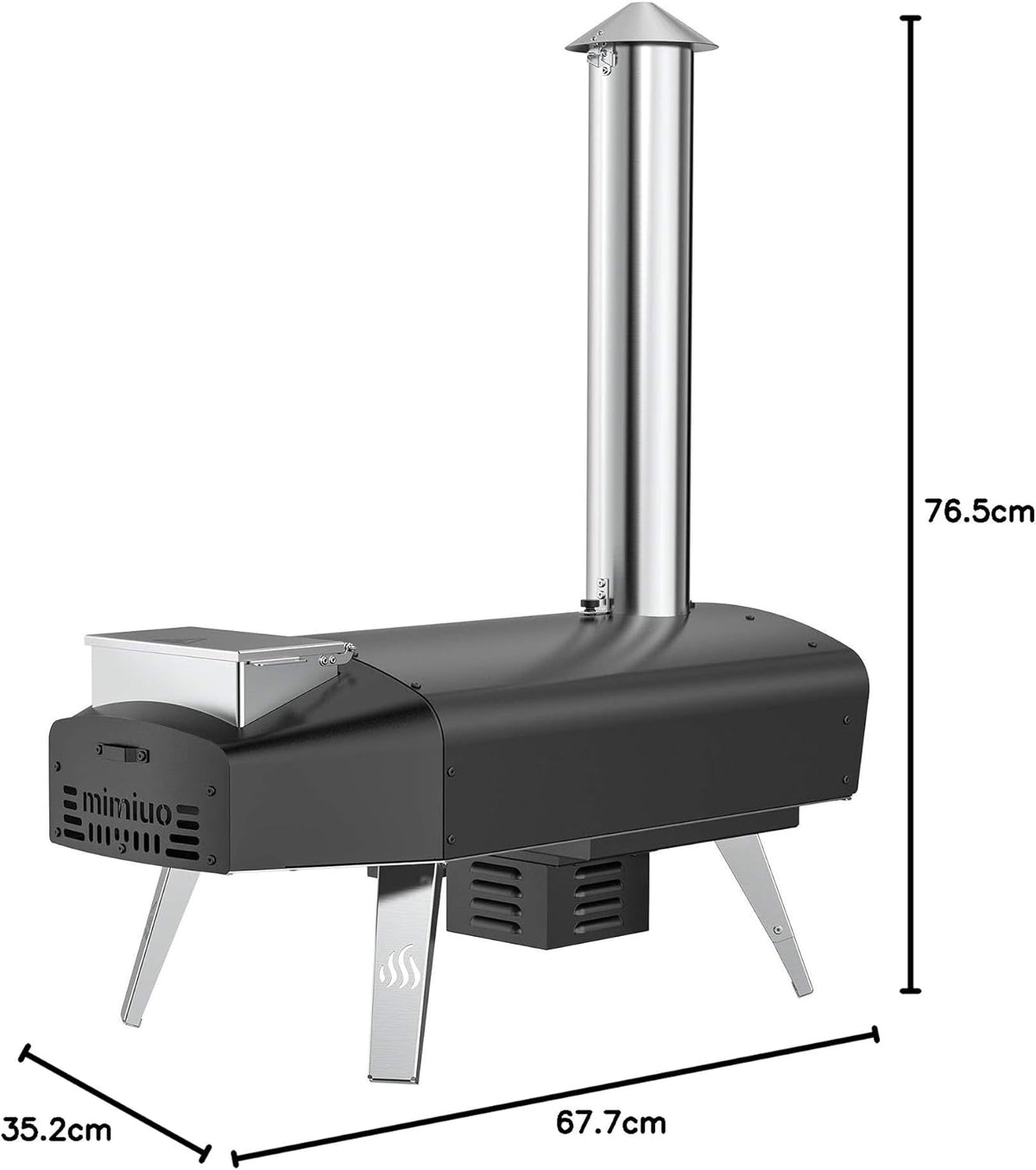 Mimiuo Pizzaoven met schep en pizzasteen, pelletkachel voor pizza met automatisch roterend grillsysteem, zwart (wereldwijd patent)