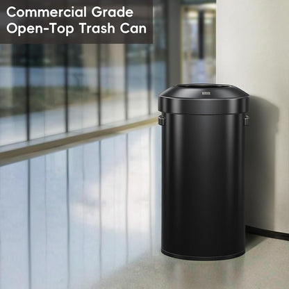 EKO Urban 24 gallon ronde zwarte roestvrijstalen open afvalbak, hoge commerciële prullenbak voor binnen/buiten, extra grote metalen vuilnisbak voor kantoor, restaurant, toilet, 90L