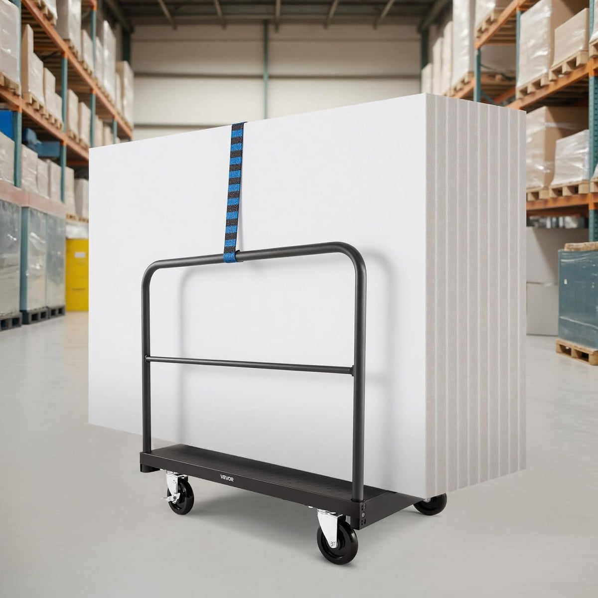 VEVOR Drywall Trolley Load Capacity 810 kg Steel Plates 12.5 mm Casters Platform 91.5 x 61 cm 4 Side Rails for Factory Garage Black