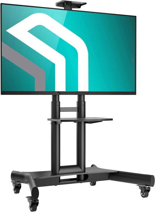 ONKRON Mobiele TV Standaard op Wielen voor 40-70 Inch Scherm, TV Beugel Wagen tot 45,5 kg - TV Meubel Verrijdbaar VESA 100x100-600x400 mm/Vloerstandaard Televisie Hoogte Verstelbare TS1551-B Zwart