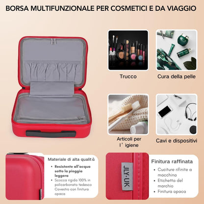 JLY Premium Zwarte Kofferset 100% Duits Bayer Polycarbonaat Superieure Organisatie TSA-beveiligingsslot Ultra-stille Wielen, Bessen Rood, Vanity Case, S (55cm)
