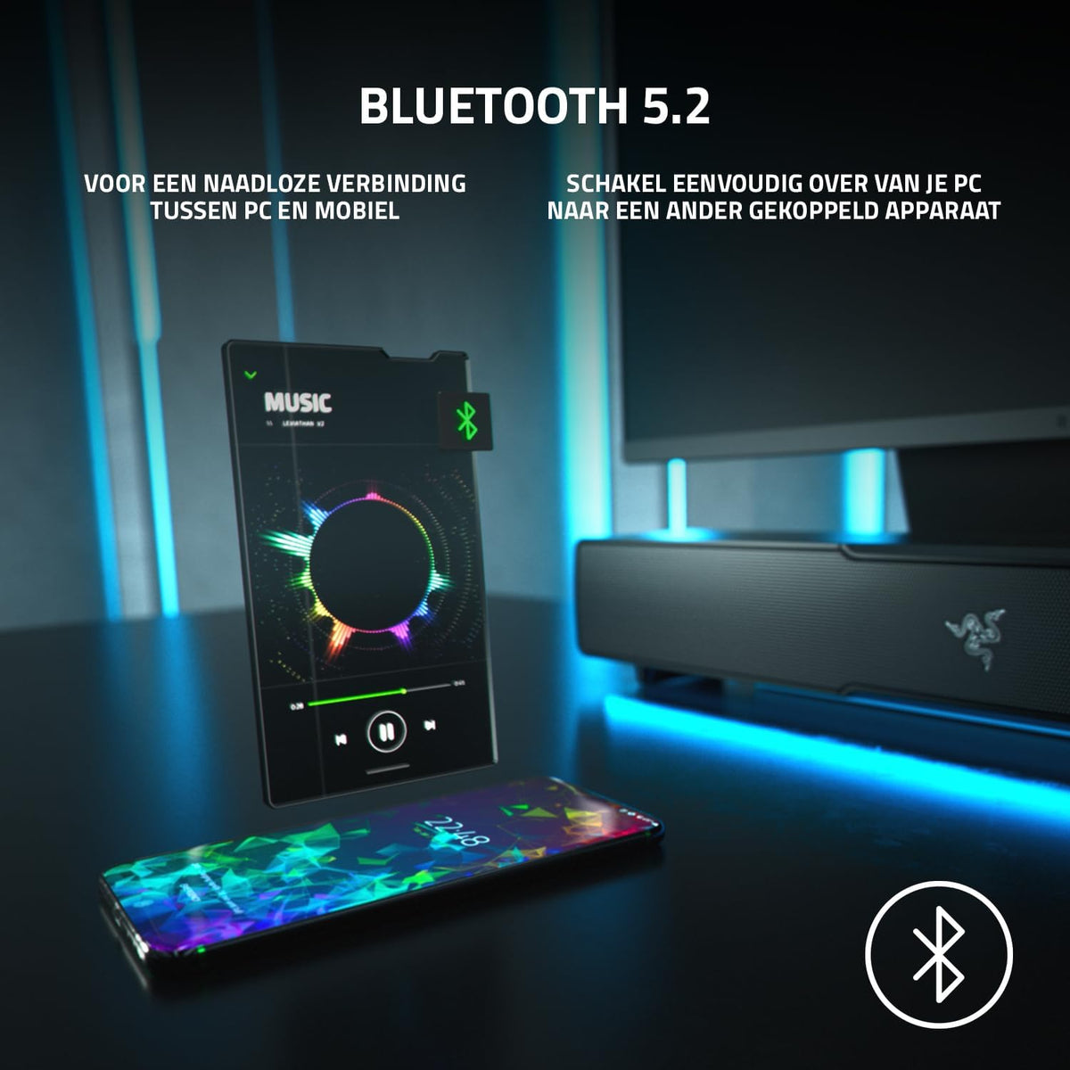 Razer Leviathan V2 - Soundbar met subwoofer voor pc-gaming (THX Spatial Audio, Bluetooth 5.2, Razer Chroma RGB) Zwart