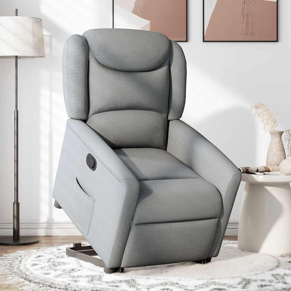 Relaxstoel Met Opstahulp – TV-Stoel – Ligstoel – Verstelbare Fauteuil – Comfortstoel – Elektrische Opstahulp – Handmatige Ligfunctie – Lichtgrijs Stof