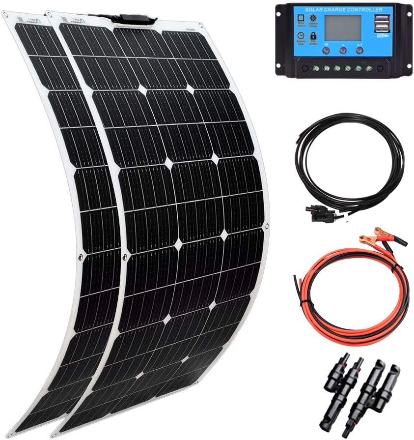 XINPUGUANG 200W Solar Kit 2st 100W Flexibele zonnepanelen Mono PERC Module 20A Solar Regulator voor boot, auto, caravan, 12V batterij opladen (200W)