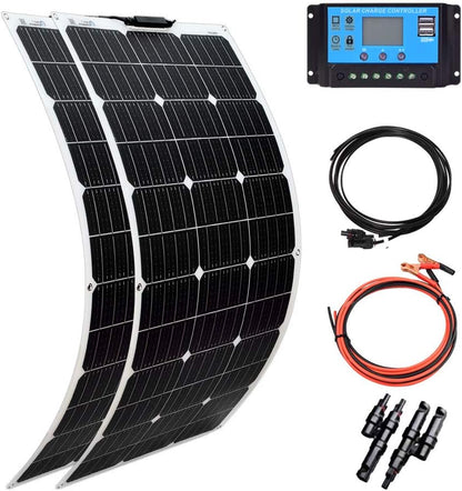 XINPUGUANG 200W Solar Kit 2st 100W Flexibele zonnepanelen Mono PERC Module 20A Solar Regulator voor boot, auto, caravan, 12V batterij opladen (200W)