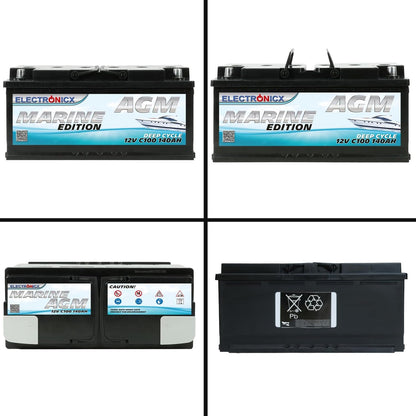 Electronicx AGM serviceaccu 12V 140Ah / 140 Ah – Hoogvermogenaccu met AGM-technologie, 393×175×190 mm, verzegeld, onderhoudsvrij, pluspool rechts, ideaal voor boot, zonne-energie