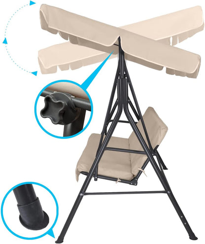 GARDENIA 3 Seater Garden Swing with Sun Canopy, Adjustable Tilt, Beige