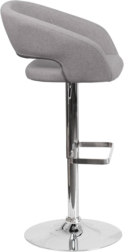 Flash Furniture Barkruk, modern, grijze stof, in hoogte verstelbaar, met afgeronde middelhoge rugleuning en chromen basis, 107 x 53 x 52 cm