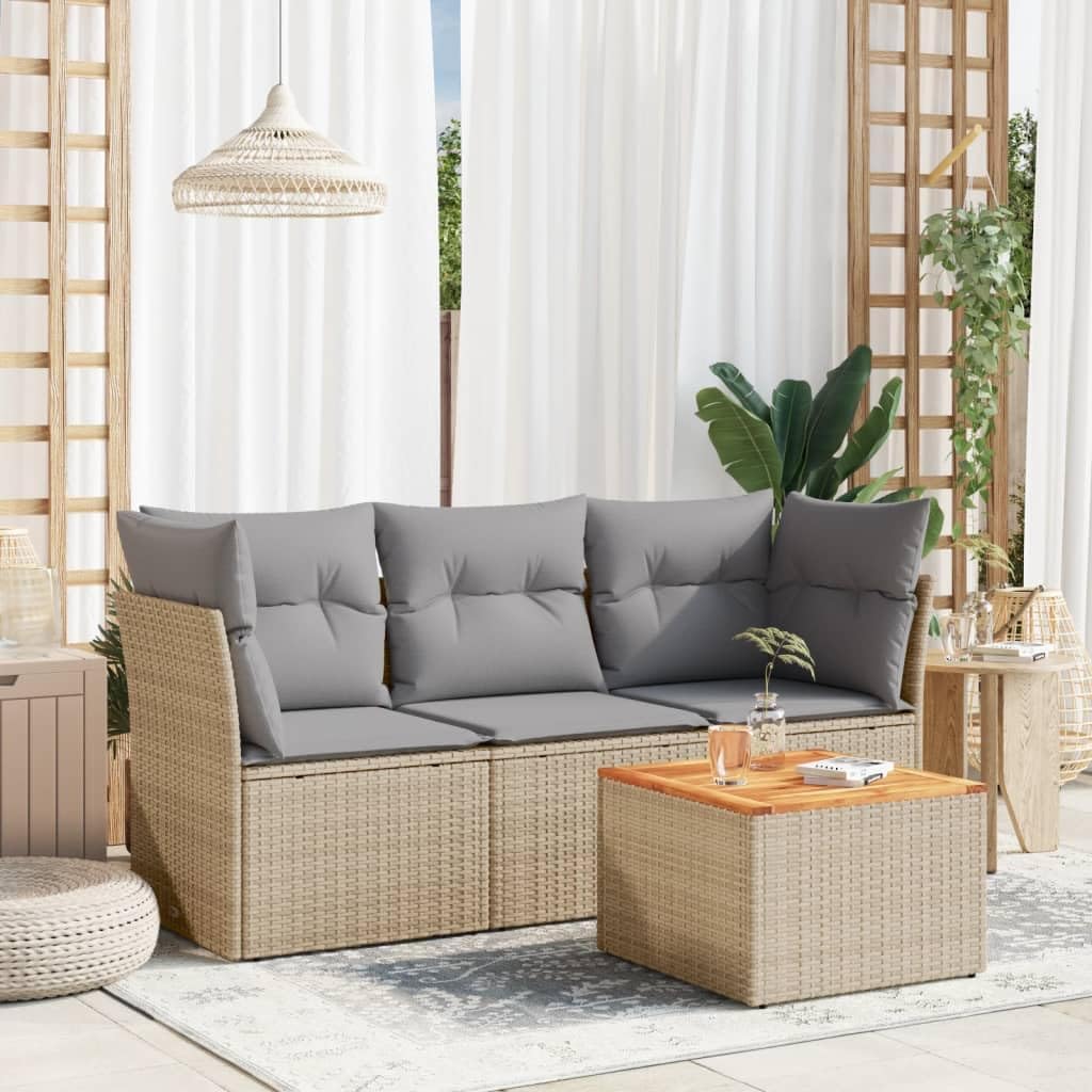 vidaXL 4-piece Lounge set with cushions poly rattan mixed beige - QUORE