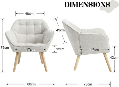 chairus Upholstered Tub Chairs Linen Single Sofa Accent Chair for Living Room Modern Recliner Cocktail Chair with Wooden Legs (Beige-1)