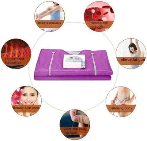 Sauna Deken - 650W - 220V - 60Hz - extern PU - intern PVC - Stress - Pijnverlichting - Fibromyalgie - Reuma - Infraroodtherapie - Ontspanning - Paars - QUORE
