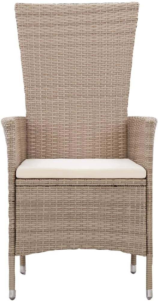 Set of 2 Garden Chairs Poly Rattan Beige Balcony Chair Adjustable Backrest Patio Chair Dining Chairs for Patio Garden Balcony - QUORE
