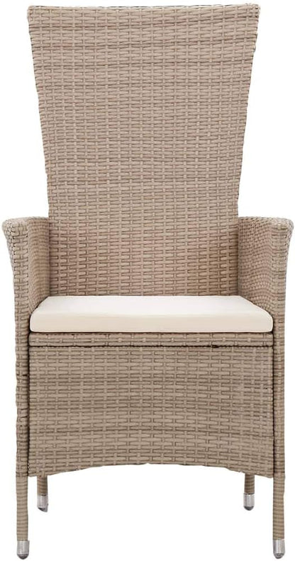 Set of 2 Garden Chairs Poly Rattan Beige Balcony Chair Adjustable Backrest Patio Chair Dining Chairs for Patio Garden Balcony - QUORE