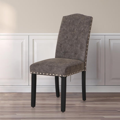 ALPHA HOME Dining Chairs Set of 4, Upholstered Kitchen Chair, Dining Chairs, Tufted Kitchen Chairs with Solid Wood Legs and High Backrest, Faux Leather Padded Parson Chairs, Grey