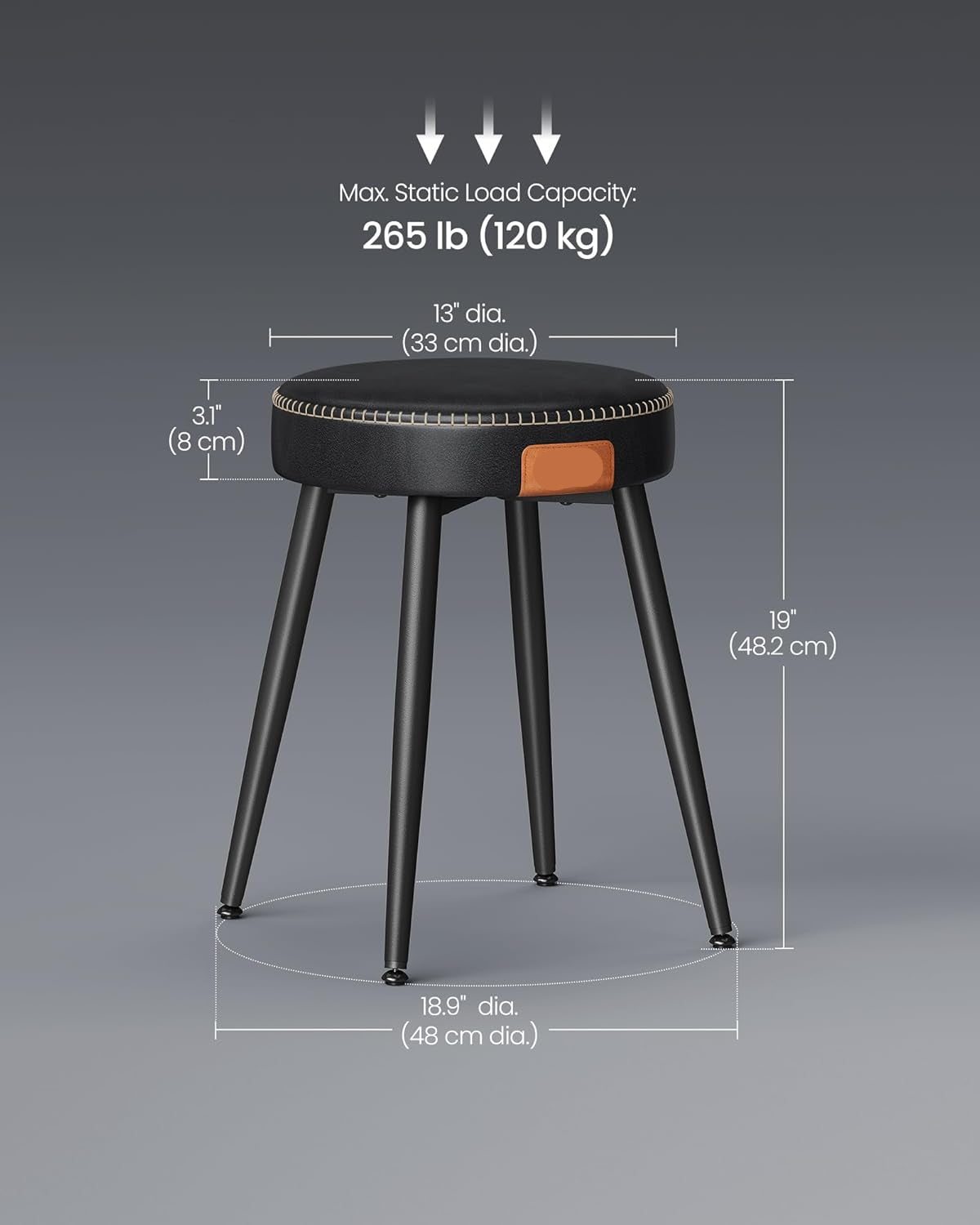 Barkruk - Barstoel - Kleine stoel - Kruk - 48 cm x 48 cm x 48,2 cm - Zwart - QUORE