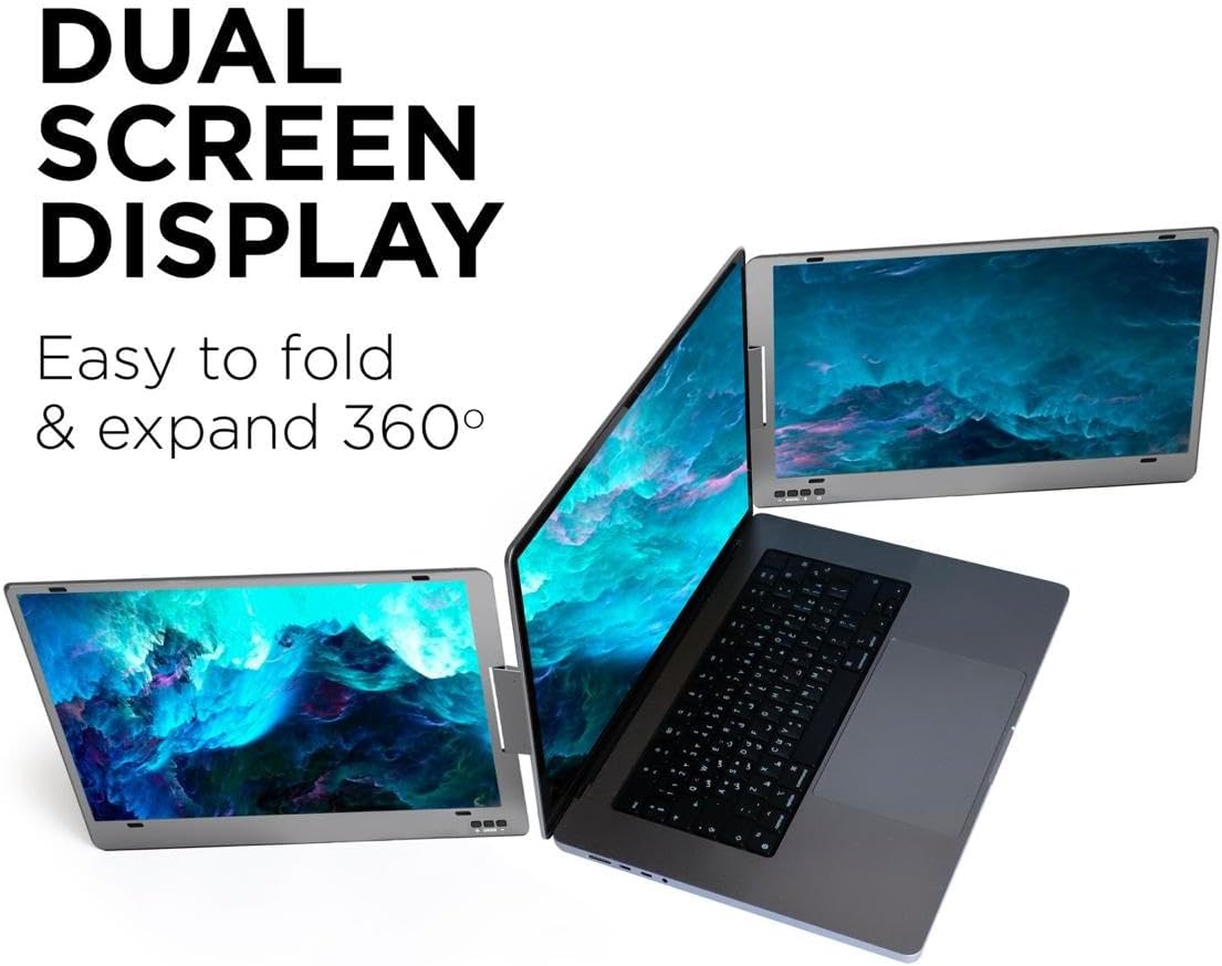 Revolutioneer uw werk met twee laptopscherm - Plug and Play 14 inch FHD 1080P IPS (macOS/Windows/Linux) - Drievoudig laptopscherm voor maximale productiviteit