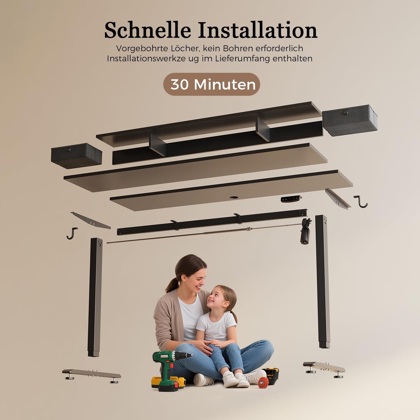 Klicelor Verstelbaar Bureau in Hoogte met Dubbele Lades, Elektrisch Verstelbaar Bureaux in Hoogte, Ergonomisch Sta bureau, 140x60, Zwart