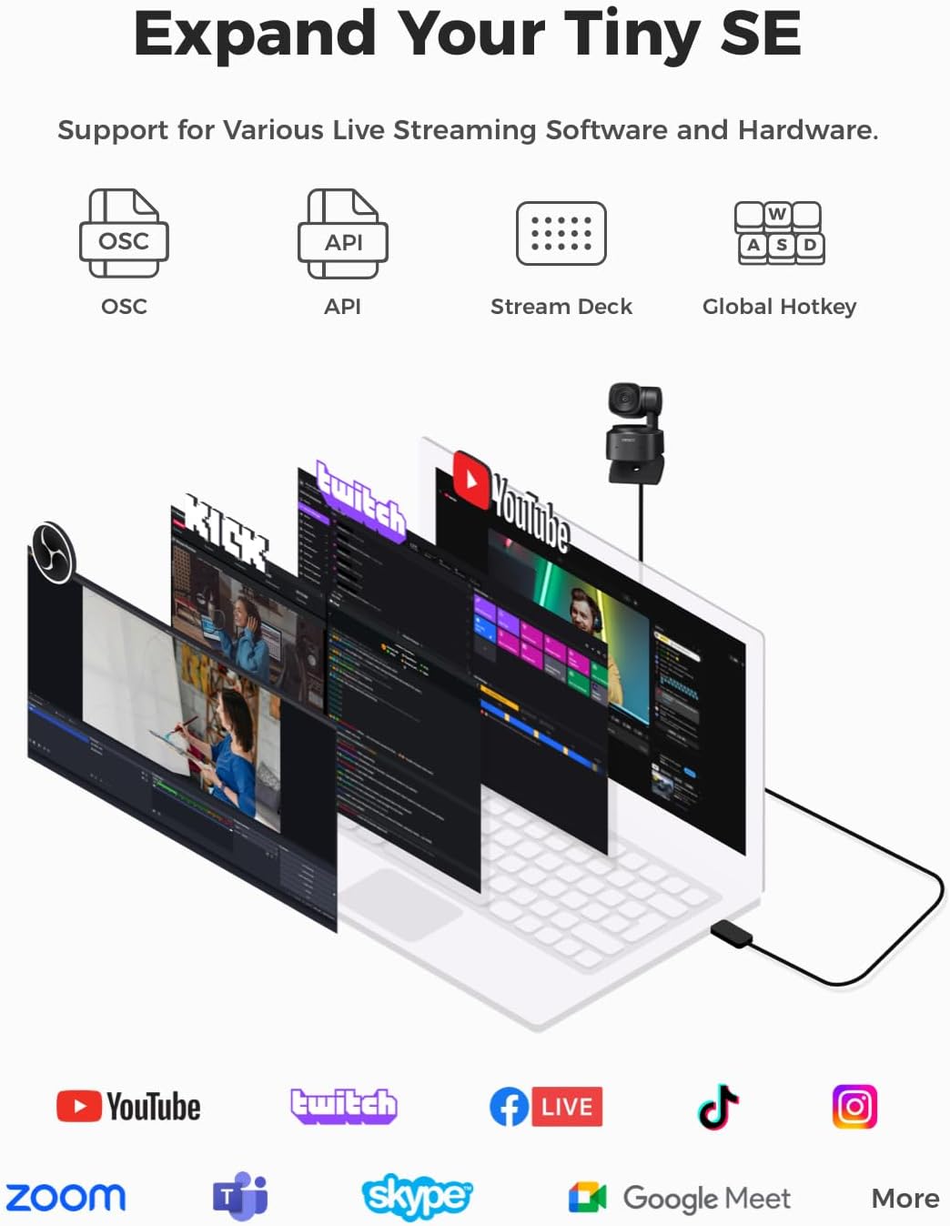 OBSBOT Tiny SE Webcam voor pc, Full HD, 1080p, 100FPS USB-webcam met AI-tracking, microfoon, statief, verspringende HDR, dual ISO, plug & play streaming-camera voor laptop/desktop, videogesprekken