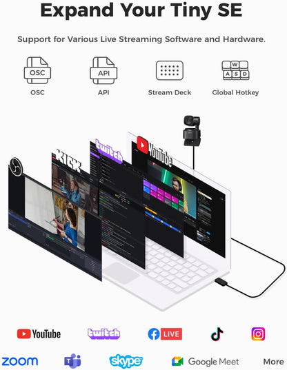 OBSBOT Tiny SE Webcam voor pc, Full HD, 1080p, 100FPS USB-webcam met AI-tracking, microfoon, statief, verspringende HDR, dual ISO, plug & play streaming-camera voor laptop/desktop, videogesprekken