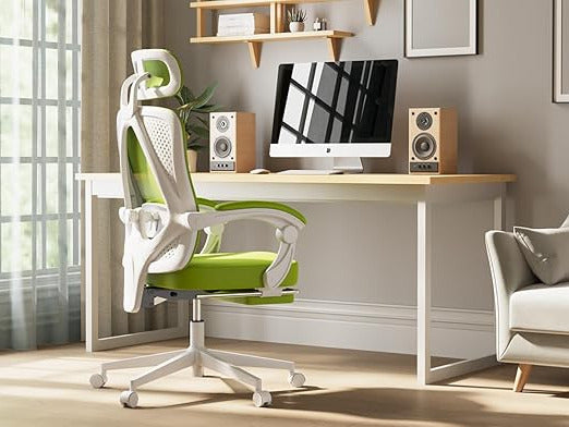 Dowinx Ergonomic Office Chair with Headrest, Lumbar Support, Manager Chair, Footrest, Height Adjustment, Mesh 150kg, Green - QUORE