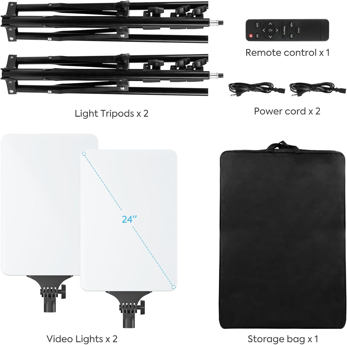 LED-Videolichtset – Videolamp – Studiolamp – Fotolamp – Videolicht – 2-Delige 24 Inch Set – Dimbaar 2800-6500 K – CRI 96+