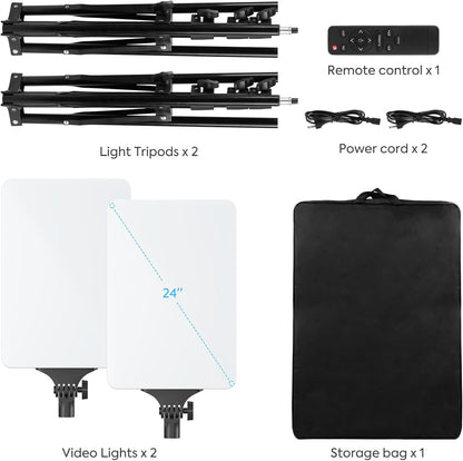 LED-Videolichtset – Videolamp – Studiolamp – Fotolamp – Videolicht – 2-Delige 24 Inch Set – Dimbaar 2800-6500 K – CRI 96+