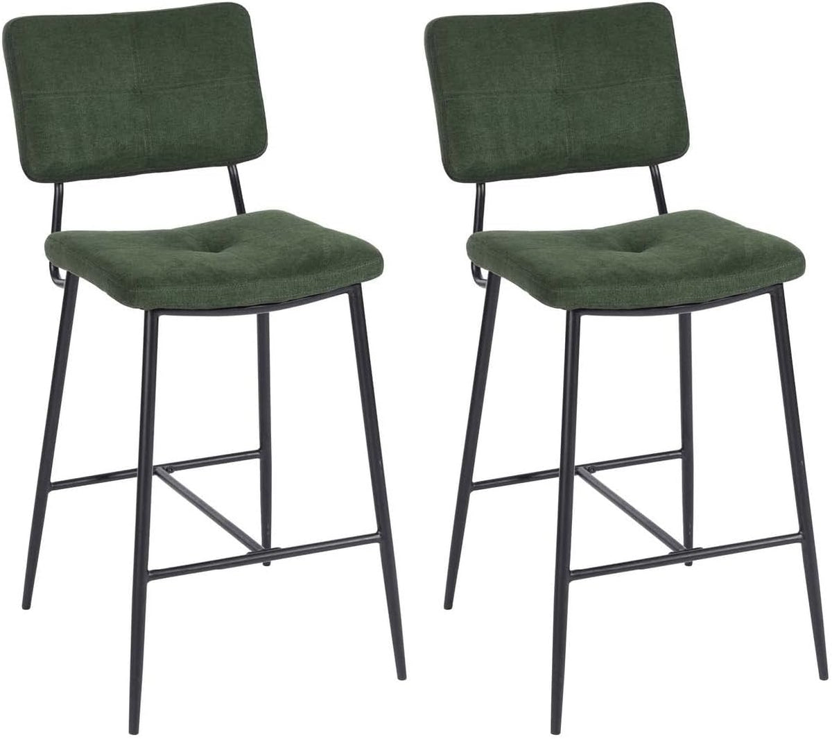 MEUBLE COSY Barkrukken, set van 2 barstoel, zithoogte 69 cm, met rugleuning en voetensteun van stof, barkruk, bistrokruk voor bar, bistro, café, keuken, groen, 46x52x99cm