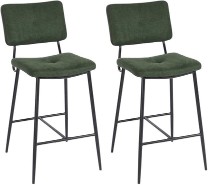 MEUBLE COSY Barkrukken, set van 2 barstoel, zithoogte 69 cm, met rugleuning en voetensteun van stof, barkruk, bistrokruk voor bar, bistro, café, keuken, groen, 46x52x99cm
