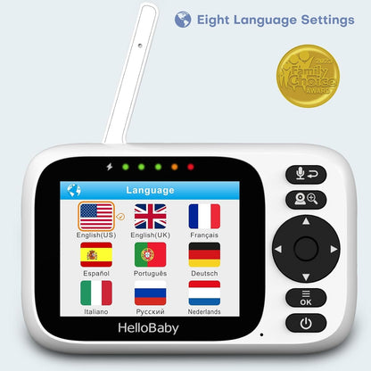 HelloBaby Babymonitor met 2 camera's, 8,1 cm (3,2 inch) IPS-display, geen wifi, op afstand bestuurde panorama-zoom, infrarood nachtzicht, 1000 meter draadloze verbinding