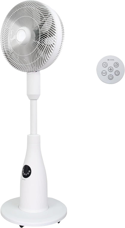 BE COOL BCPSN2L01 Premium staande sproeiventilator met afstandsbediening, 80 W, waterreservoir van 2 liter, 1500 m³/u, oscillatie en timer, stille werking met sfeerverlichting, wit