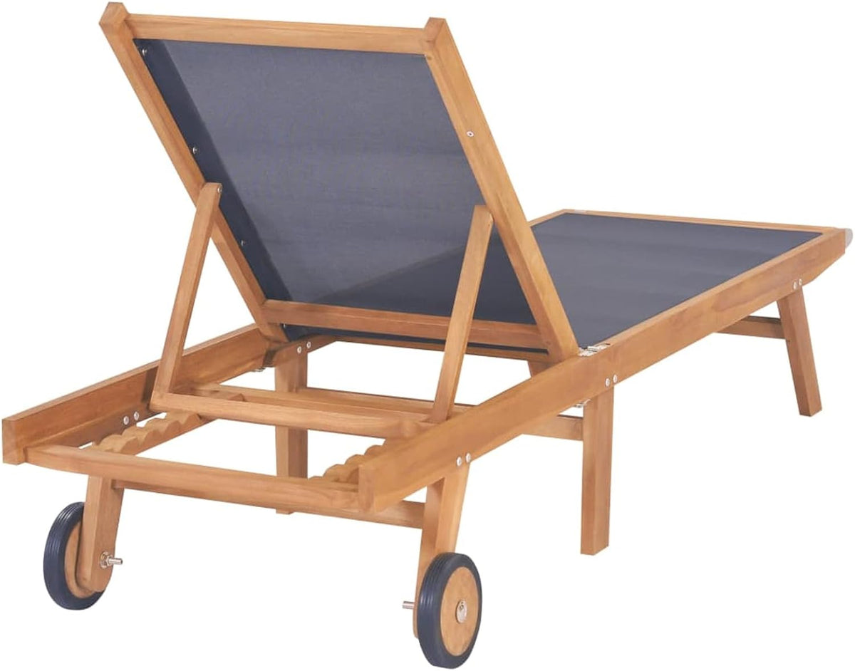 Gecheer P44668 Folding Sun Lounger with Wheels Made of Solid Teak Textile Professional Outdoor Sun Lounger Garden Lounger Sun Lounger Sun Lounger - QUORE
