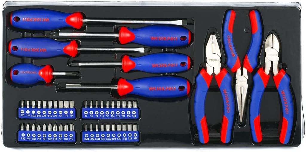 WORKPRO 408-delige mechanica gereedschapsset, CR-V hoogwaardige Home Tool Kit, 3-lade zware metalen doos