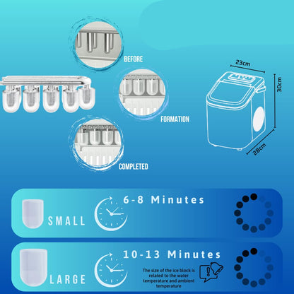ICE Cube Maker IJsblokjesmachine, 9 ijsblokjes in 6 minuten, twee maten, 10 kg in 24 uur, ijsblokjesmachine voor thuisgebruik