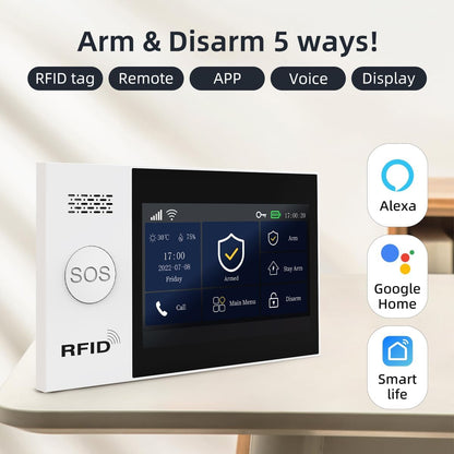 PGST Alarminstallatie, 4,3 inch volledig touchscreen-huisalarmsysteem, wifi, GSM-beveiliging, inbrekersysteem draadloos, beveiligingssets voor thuis, uitbreidbaar - compatibel met Alexa, Google