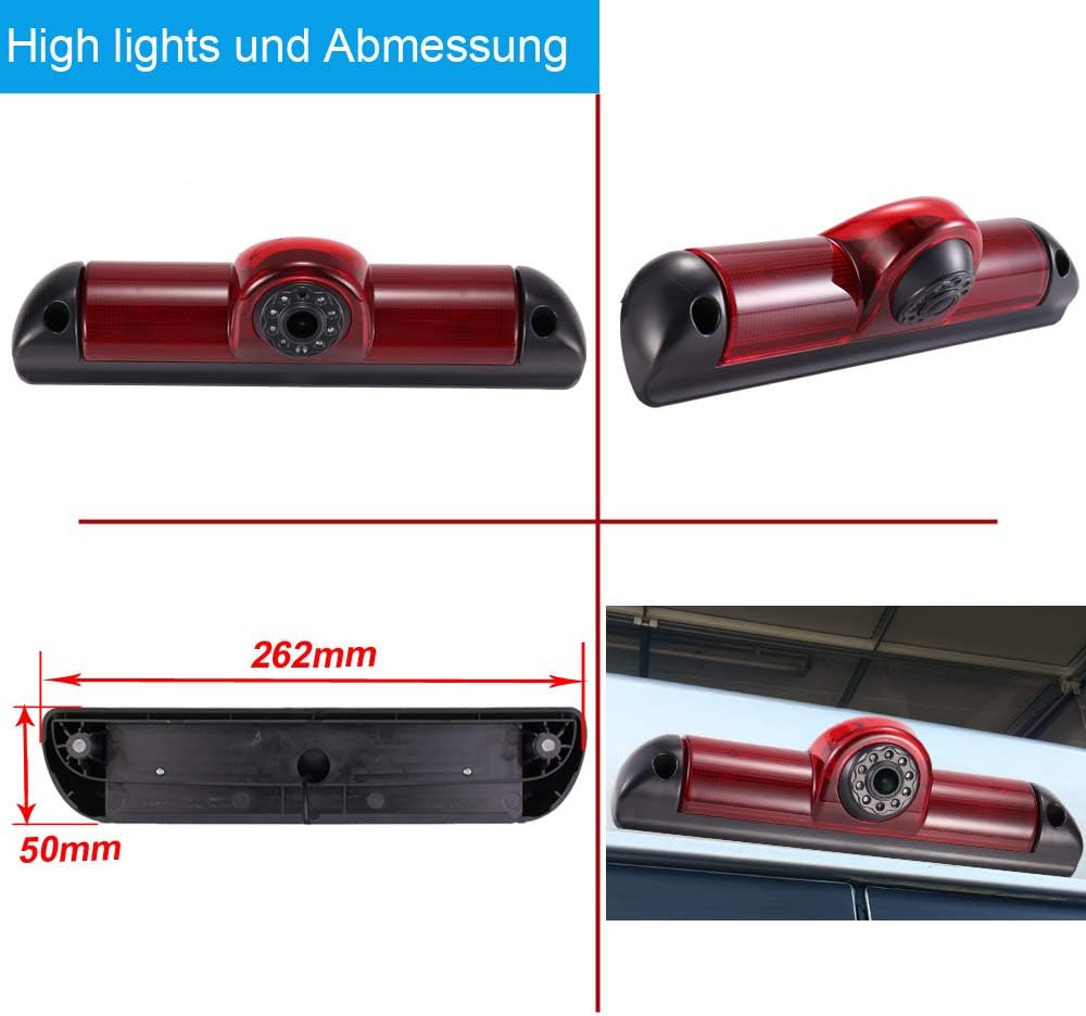 Top Mount Remlamp Omkeren Achteruitrijcamera Nachtzicht Backup Camera+7 "LCD Monitor voor Van Fiat Ducato 2006/Peugeot Boxter 2006/Citroen Jumper 2006 (18mm Top Lens)