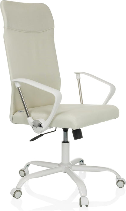 hjh OFFICE STRYKA W Bureaustoel, ademend, draaistoel met extra hoge rugleuning, kantelmechanisme en gevoerde lendensteun, beige