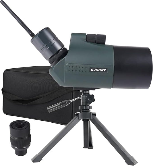 Svbony SV41Pro Mak Spotting Scope with Tripod with SC001 WIFI Camera, 28-84X80 FMC Focus on Double Speed,1.25" Detachable Eyepiece, Waterproof for Bird Watching Archery - QUORE