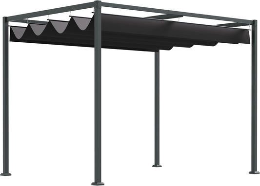 Outsunny Pergola Gazebo Patio Canopy with Sliding Roof Polyester Black 298 x 213 x 222 cm - QUORE