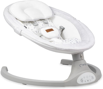 MOMI KENANI Rocking Chair for Children up to 9 kg Weight Foldable with Remote Control and Bluetooth for Connecting to Smartphone, Batteries and Mains with 5-Point Safety Belt - QUORE