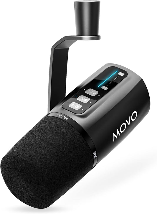 Movo UM6 Dynamische Podcasting Microfoon met ingebouwde GainCast voorversterker, Mic Gain, High Frequency Boost en XLR/USB uitgangen