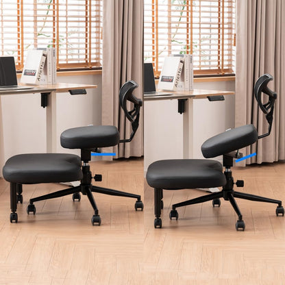 Kruis Legged Chair met wielen, veelzijdige kneelstoel met rugsteun, verstelbare stoel met hoekzitting voor betere houding, dikke comfortabele kussens, zwart