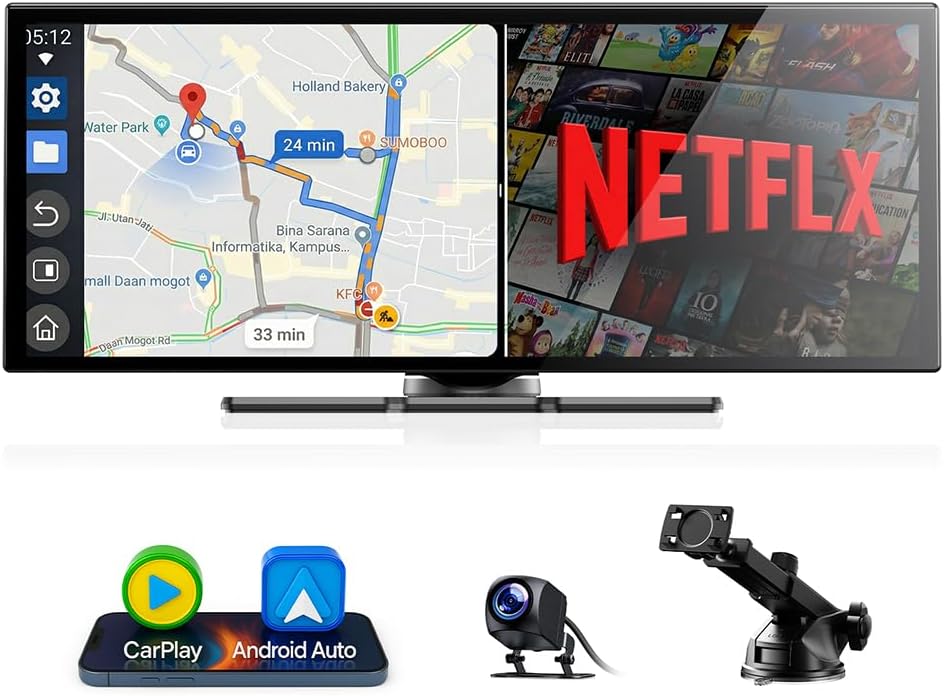 CarPlay Scherm – Android Auto Display – Multimediaspeler – Touchscreen Navigatie – 10,25 Inch – 1080P Achteruitrijcamera – Draadloos Bluetooth & Wi-Fi