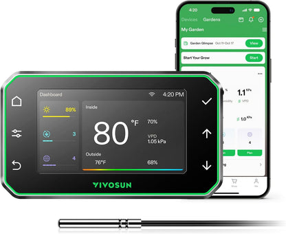 VIVOSUN GrowHub Controller E42A voor kweektent, slimme milieu-wifi-controller met temperatuur, vochtigheid, VPD, timer, cyclus, schemabesturing, koeling ventilatie verlichting programmering