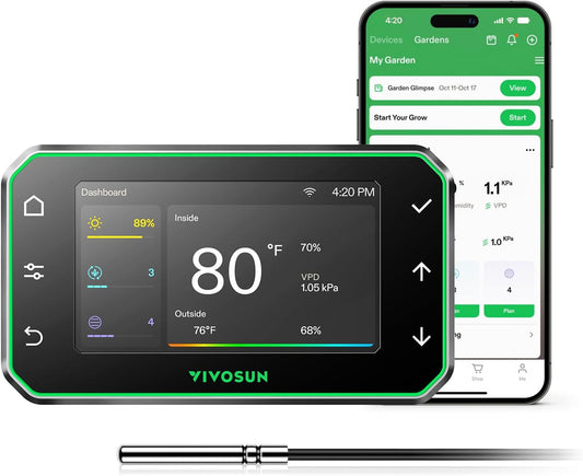 VIVOSUN GrowHub Controller E42A voor kweektent, slimme milieu-wifi-controller met temperatuur, vochtigheid, VPD, timer, cyclus, schemabesturing, koeling ventilatie verlichting programmering