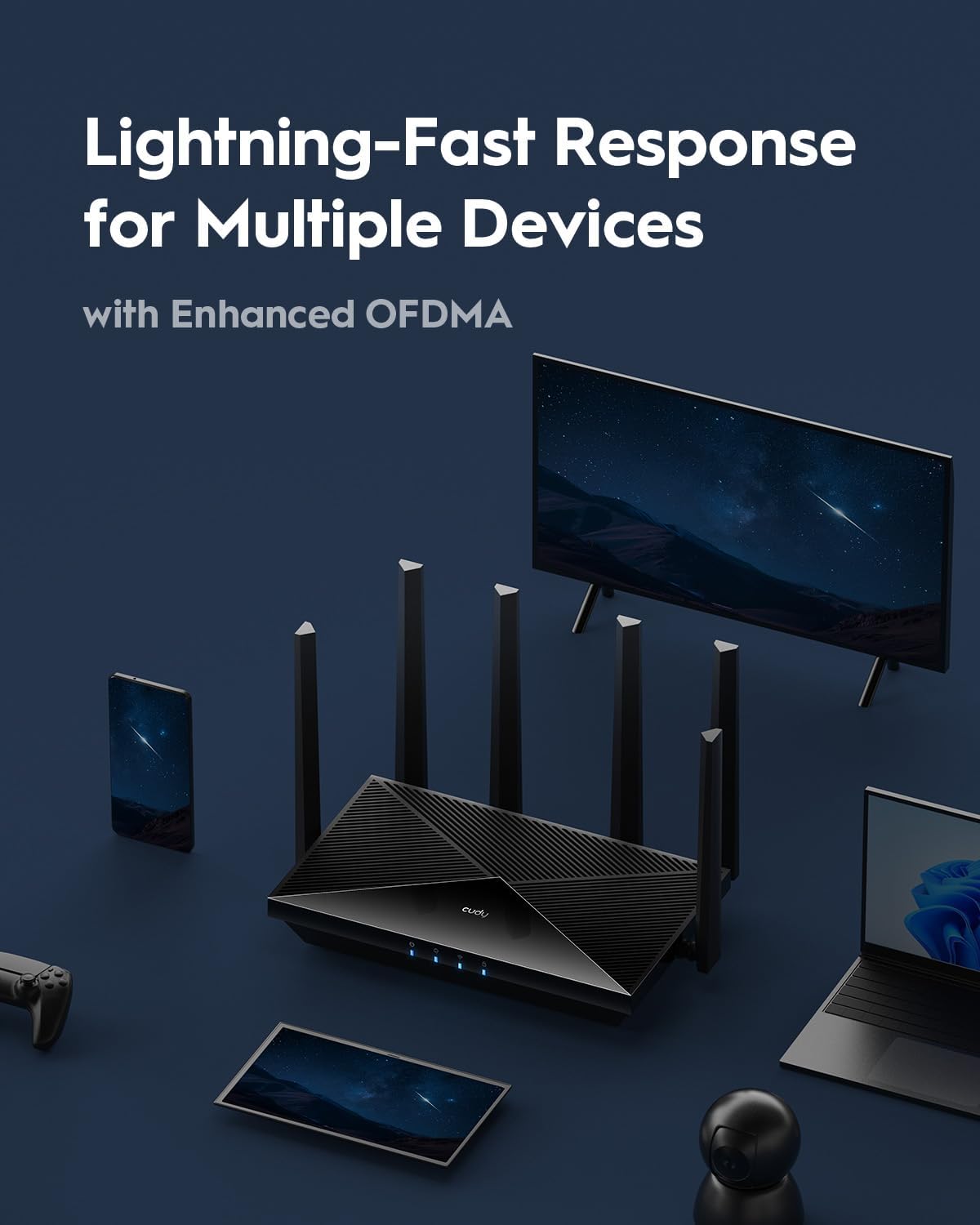 Cudy BE6500 WiFi 7-router Dualband-gamingrouter, 2,5G-WAN-poort, 6500 Mbit/s, VPN-client en -server, Cudy-app en mesh-compatibel, Broadcom 2 GHz quad-core CPU, WR6500H