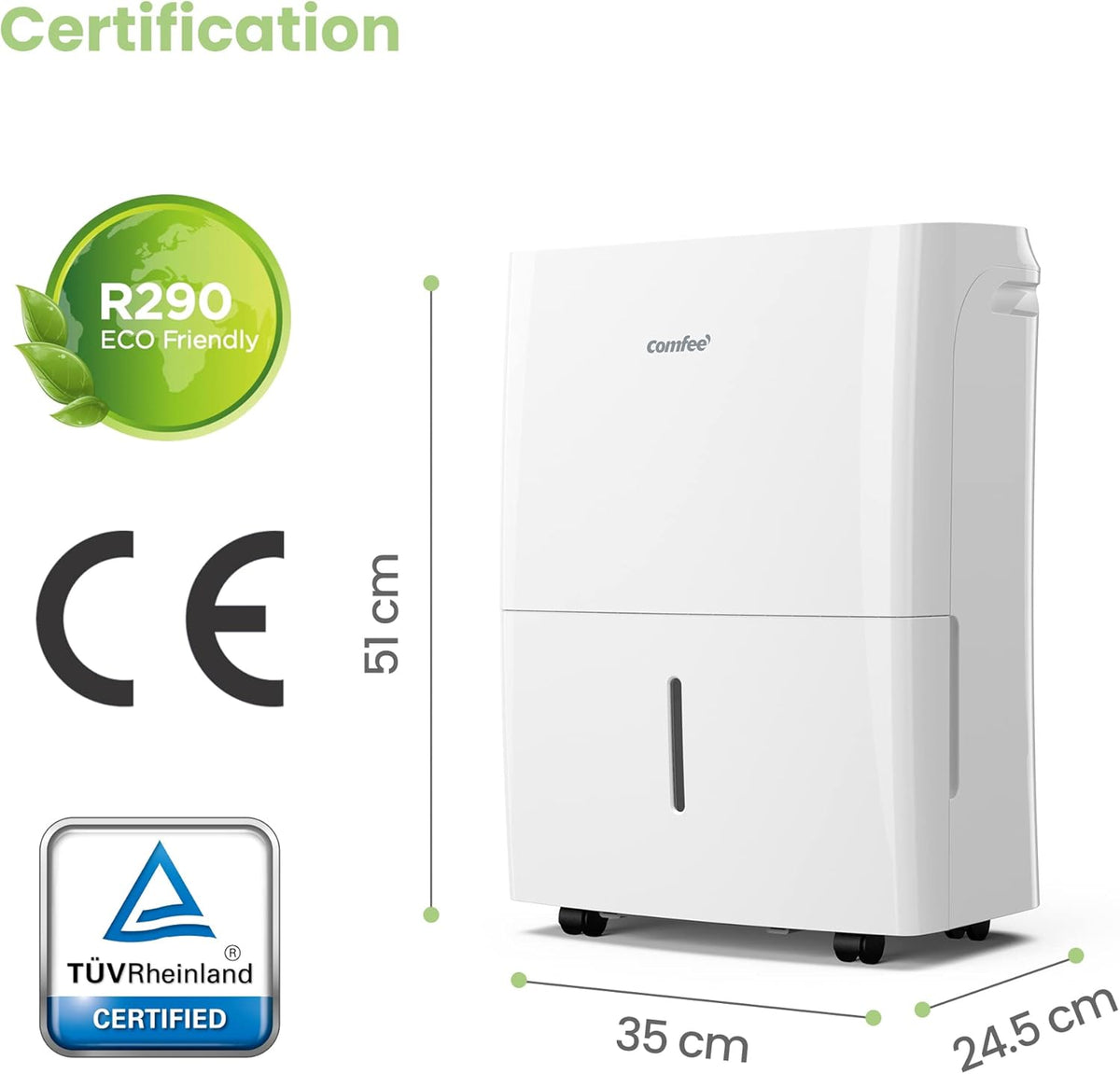 Comfee Luchtontvochtiger van 16 liter, kamergrootte ca. 80 m³ (32 m²), Smart Modu, timer 24 uur, watertank 3L, app-compatibel, wit, MDDF-16DEN7-WF