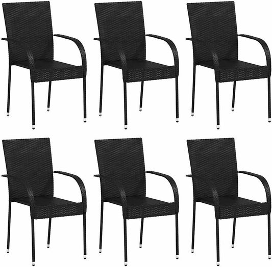 Stackable Garden Chairs Set of 6 Poly Rattan Black Balcony Chair Patio Chairs Dining Chairs for Patio Garden Balcony - QUORE
