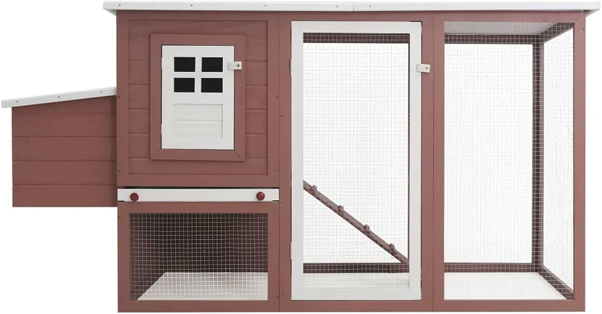 Outdoor Rabbit Hutch Large Wooden with Closed Door and Chicken Coop with 1 Egg Cage, Brown Wood, Waterproof