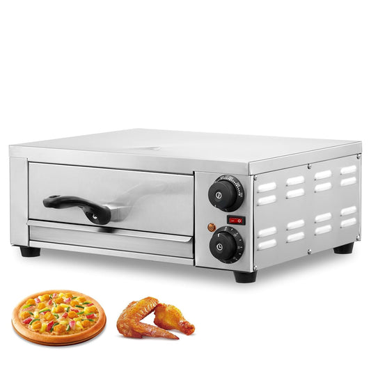 VEVOR Pizzaoven op aanrecht, elektrische oven, 12 inch, 1500 W, met temperatuurregeling en timer van 0-120 minuten, gelijkmatig koken, gemakkelijk te reinigen, commercieel thuis, restaurant